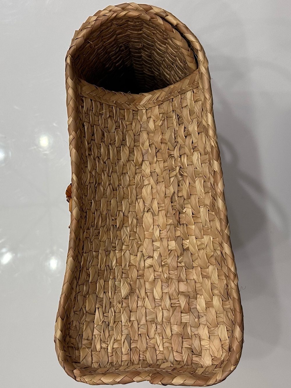 Vintage 70s Mexican Straw Woven Basket Purse Floral Raffia Boho Box Bag - Picture 11 of 15